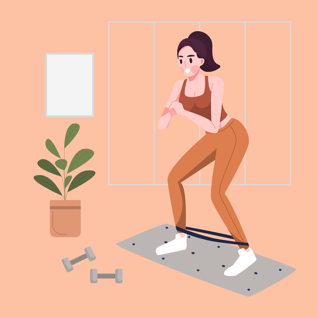 Graphic of woman working out at home using bands.